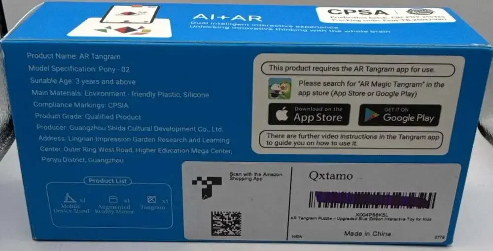 Qxtamo AR Tangram Puzzle Upgraded Blue Edition Interactive Toy for Kids
